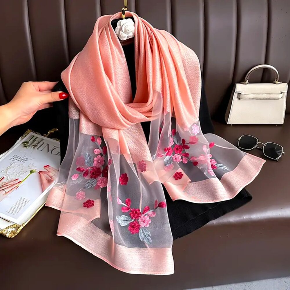 Elegant Embroidered Scarf, Wrap